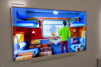 A hands-on photo of Samsung’s The Frame Pro TV at CES 2025.