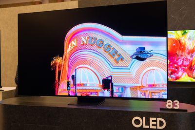 A hands-on photo of Samsung’s S95F OLED TV.