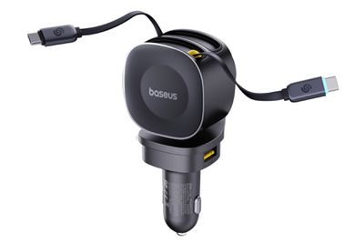 A close-up of the Baseus PrimeTrip VR2 Max car charger against a white background.