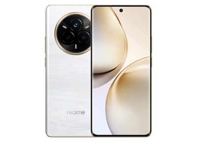 The Realme 14 Pro in pearl white against a white background